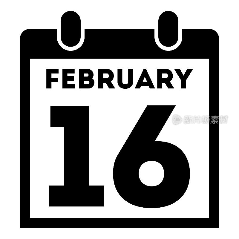 简单黑色每日日历图标- 16日2月